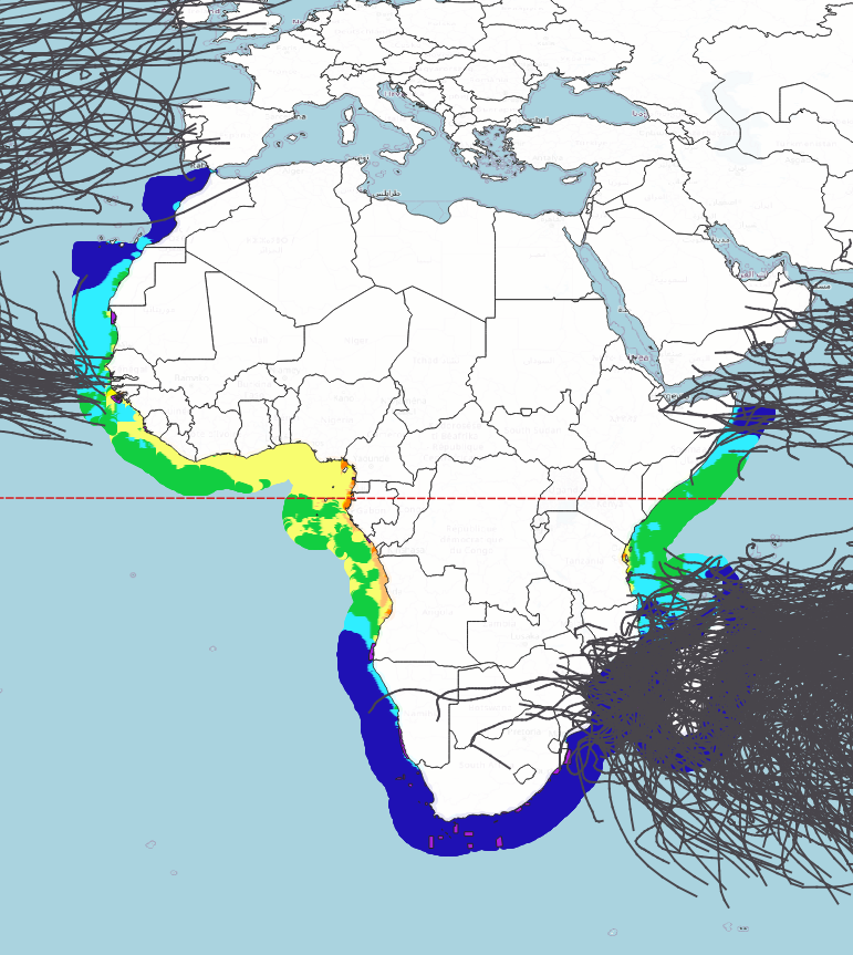 Africa wind and wave QGIS output.