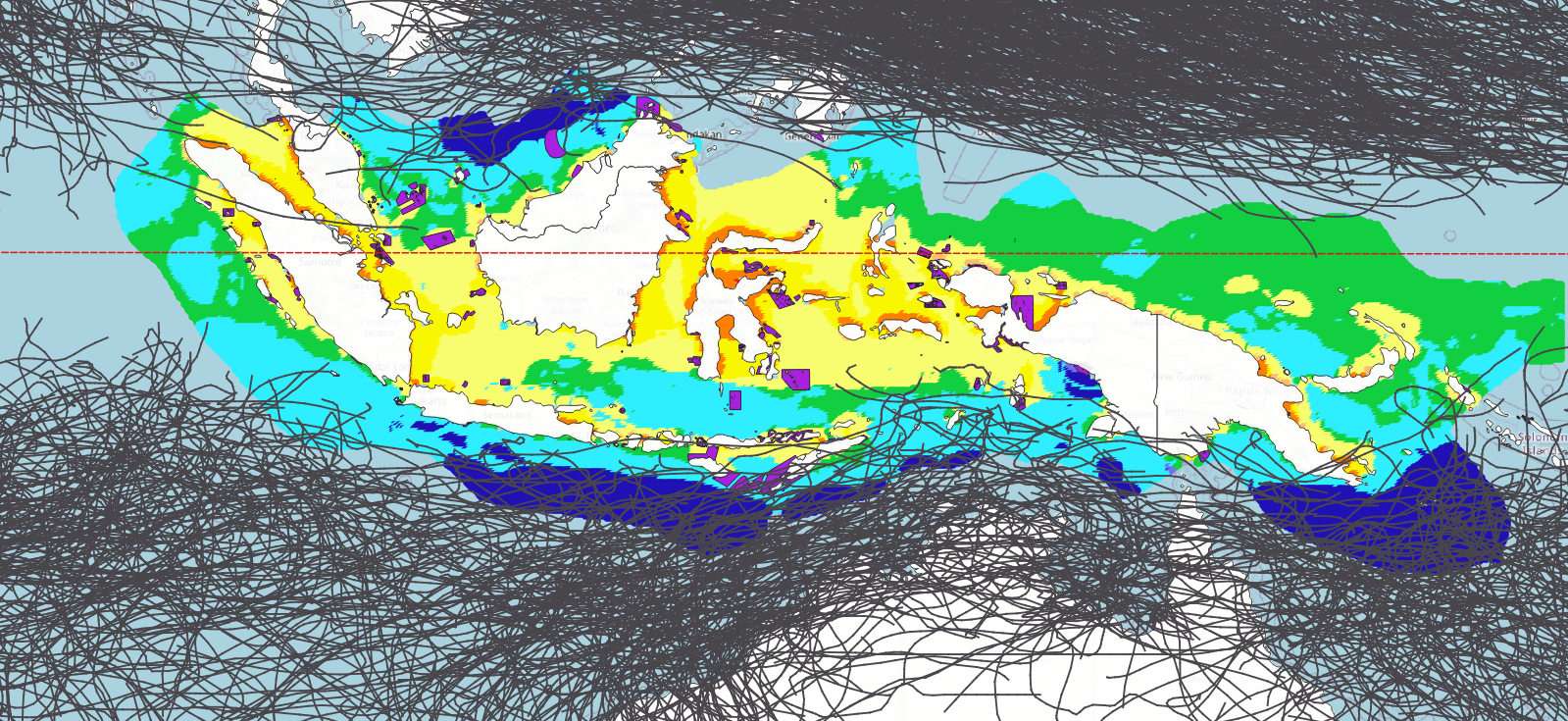 Southeast Asia wind and wave QGIS output.